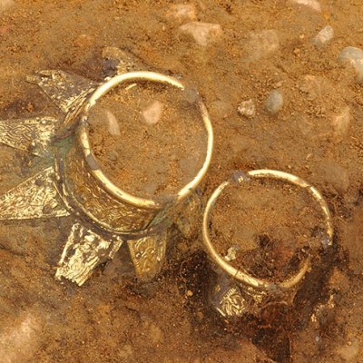 Drinking vessels with decorated gilt necks at the Prittlewell site.