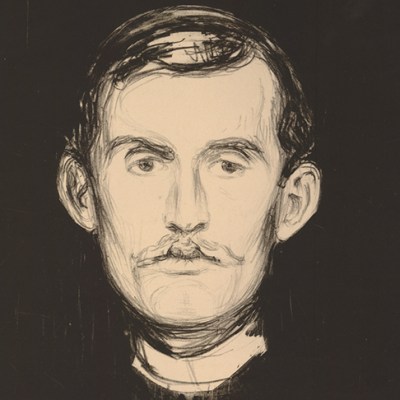 Self Portrait with Skeleton Arm (detail; 1895), Edvard Munch.