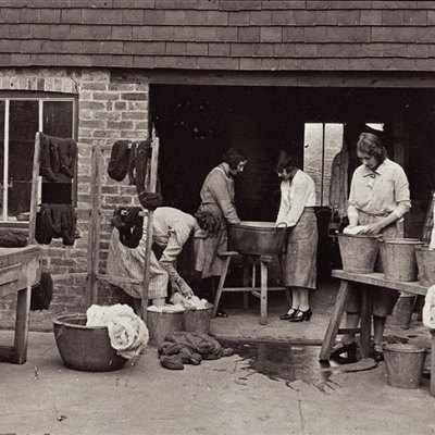 Ethel Mairet's workgirls and apprentices at her ‘Gospels’ workshop, Ditchling, in the 1930s.
