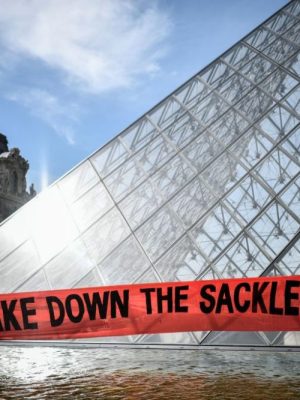 P.A.I.N. activists at the Louvre in Paris on 1 July 2019.