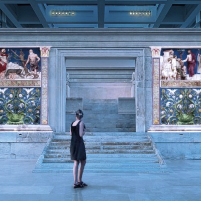 A visualisation of what visitors to the Ara Pacis Museum see via their AR headsets. Image: © Zètema Progetto Cultura
