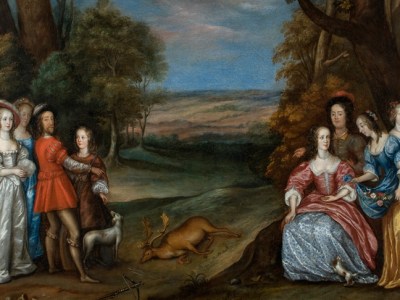 The Carlile Family with Sir Justinian Isham in Richmond Park ('The Stag Hunt’) (detail; 1650s), Joan Carlile. Lamport Hall