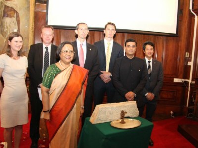 Two illegally smuggled antiquities are returned to India at India House in London.