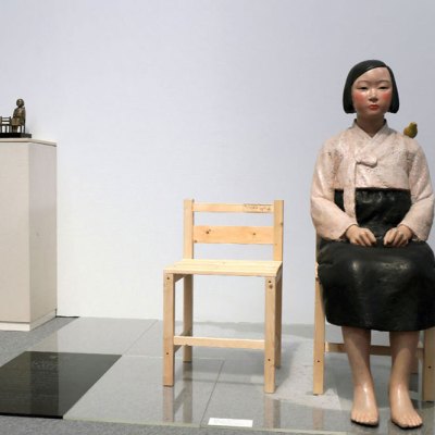 Installation view of Kim Seo-kyung and Kim Eun-sung’s Statue of a Girl of Peace (2011) at the Aichi Triennale 2019 in Nagoya.