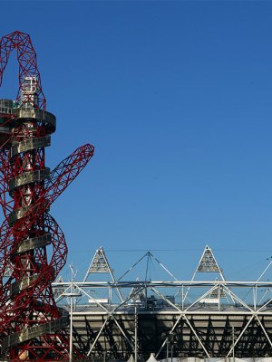 The ArcelorMittal Orbit Sculpture and the Olympic Stadium in 2012.