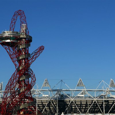 The ArcelorMittal Orbit Sculpture and the Olympic Stadium in 2012.