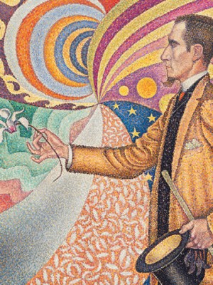 Opus 217. Against the Enamel of a Background Rhythmic with Beats and Angles, Tones and Tints, Portrait of M. Félix Fénéon in 1890 (1890), Paul Signac. Museum of Modern Art, New York.