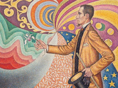 Opus 217. Against the Enamel of a Background Rhythmic with Beats and Angles, Tones and Tints, Portrait of M. Félix Fénéon in 1890 (1890), Paul Signac. Museum of Modern Art, New York.