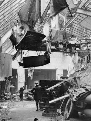 Air raid damage to the Naval Gallery at the Imperial War Museum, London, 31 January 1941. Photo: © IWM