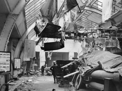 Air raid damage to the Naval Gallery at the Imperial War Museum, London, 31 January 1941. Photo: © IWM