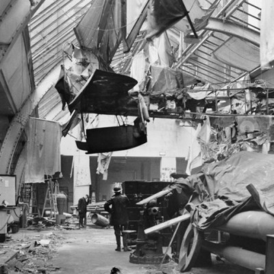 Air raid damage to the Naval Gallery at the Imperial War Museum, London, 31 January 1941. Photo: © IWM
