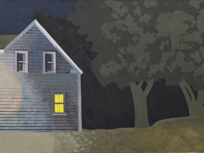 Night House with Lit Window (2012), Lois Dodd.