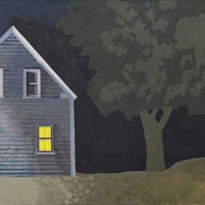 Night House with Lit Window (2012), Lois Dodd.