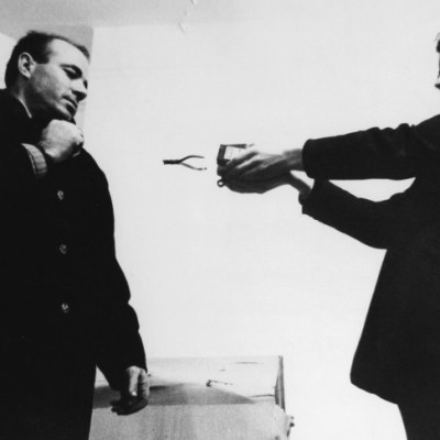 Photograph of Takis and Guy Brett 1966.