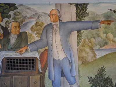 Detail from Victor Arnautoff’s The Life of Washington mural at George Washington High School in San Francisco.
