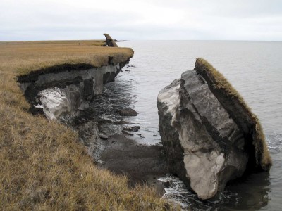 A collapsed block of ice-rich permafrost at Drew Point, north Alaska.