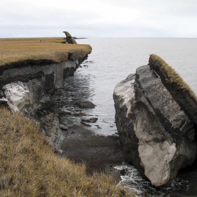 A collapsed block of ice-rich permafrost at Drew Point, north Alaska.