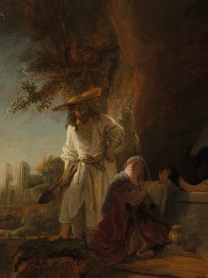 Christ and St Mary Magdalen at the Tomb (detail; 1636), Rembrandt van Rijn.