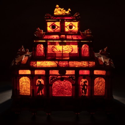 Amber casket in the shape of a three-story monument containing ivory figures, (c. 1660). Waddesdon Manor, Buckinghamshire. Photo: Waddesdon Image Library/Mike Fear
