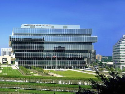 One Stamford Forum, Connecticut, containing the headquarters of Purdue Pharma.