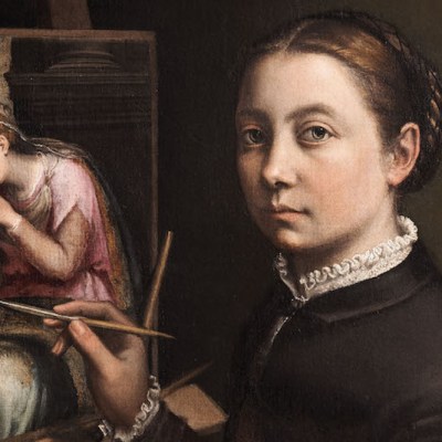 Self-portrait at the Easel (detail; c. 1556), Sofonisba Anguissola.