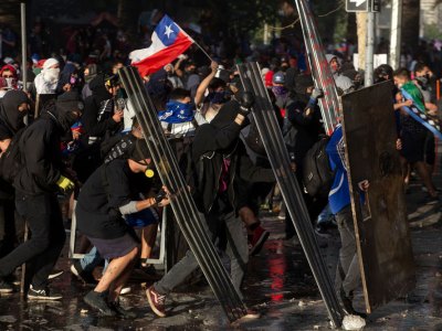 Protestors in Santiago on 29 October 2019.