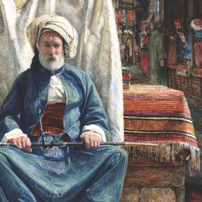 In the Bezestein, El Khan Khalil, Cairo (1860), John Frederick Lewis. Blackburn Museum and Art Gallery