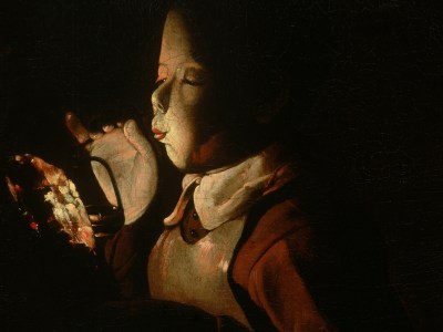 Boy Blowing on Firebrand (detail; c. 1660), Georges de la Tour.