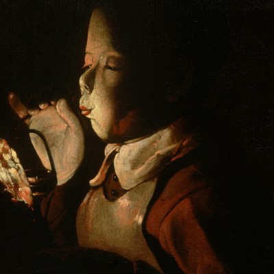 Boy Blowing on Firebrand (detail; c. 1660), Georges de la Tour.