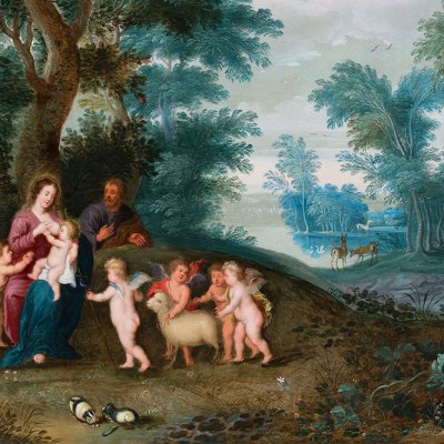 Landscape with Holy Family (detail; c. 1630), Jan Bruegel II and Pieter van Avont. Caretto & Occhinegro