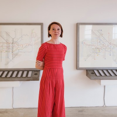 Bertille Bak below in front of her works at the Mario Merz Prize finalist group exhibition