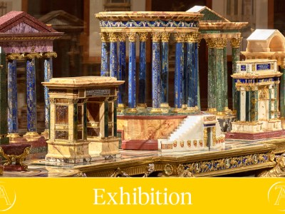 Deser for Jacques-Laure Le Tonnelier, Bailli de Breteuil (detail; c. 1778), Luigi Valadier, installation view, Frick Collection, New York, 2018. Patrimonio Nacional, Palacio Real, Madrid and Museo Arqueológico Nacional, Madrid. Photo: Michael Bodycomb