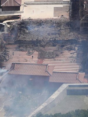 The remains of Shuri Castle in Okinawa, Japan, after the fire on 31 October 2019.