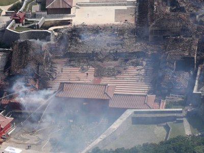 The remains of Shuri Castle in Okinawa, Japan, after the fire on 31 October 2019.