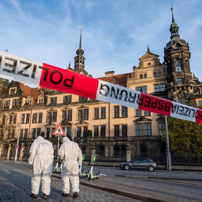 Police outside the Residenzschloss in Dresden on 25 November 2019.