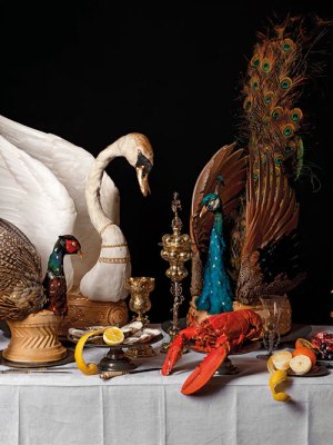 Recreation of a baroque feasting table in c. 1650, conceived and made by Ivan Day with taxidermy by David Astley and seafood and fruit models by Tony Barton.