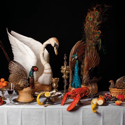 Recreation of a baroque feasting table in c. 1650, conceived and made by Ivan Day with taxidermy by David Astley and seafood and fruit models by Tony Barton.