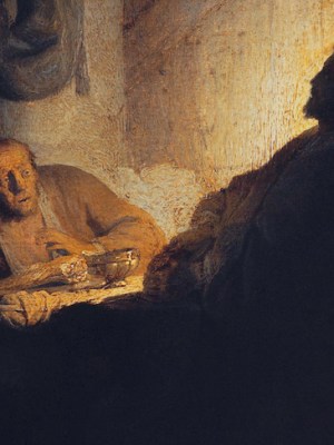 The Supper at Emmaus (detail; c. 1628), Rembrandt van Rijn.