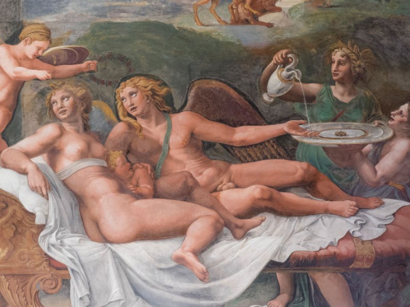 Detail of the south wall of the Sala di Psiche, Palazzo Te, Mantua, Giulio Romano and workshop.