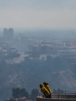 The ‘Getty fire’ in Brentwood, California on 28 October 2019 (with the Getty Center visible in the background).