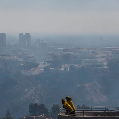 The ‘Getty fire’ in Brentwood, California on 28 October 2019 (with the Getty Center visible in the background).