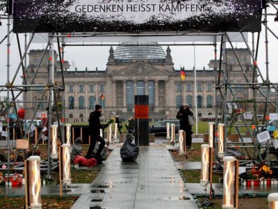 Centre for Political Beauty activists install their work in Berlin in December 2019.