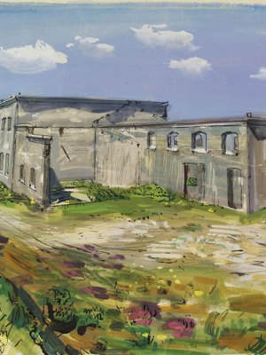 Derelict china clay works, Belowda Beacon, Roche (c. 1940), Ruskin Spear. From the ‘Recording Britain’ collection of topographical watercolours and drawings made during the Second World War, a project initiated by Kenneth Clark.