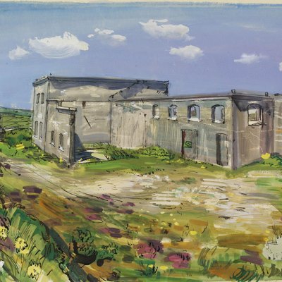 Derelict china clay works, Belowda Beacon, Roche (c. 1940), Ruskin Spear. From the ‘Recording Britain’ collection of topographical watercolours and drawings made during the Second World War, a project initiated by Kenneth Clark.