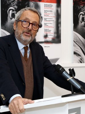 Roberto Cicutto at the Pier Paolo Pasolini MoMA film retrospective opening at MoMA PS1, New York, in 2012.