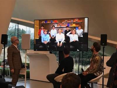 K-pop group BTS field questions from Hans Ulrich Obrist at a press conference on 14 January 2019 at the Serpentine in London