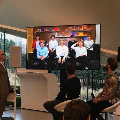 K-pop group BTS field questions from Hans Ulrich Obrist at a press conference on 14 January 2019 at the Serpentine in London