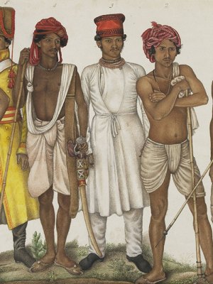 Six Recruits, (1815–16), attributed to the family of Ghulam Ali Khan, India, Haryana. Freer Gallery of Art and Arthur M. Sackler Gallery, Smithsonian Institution.