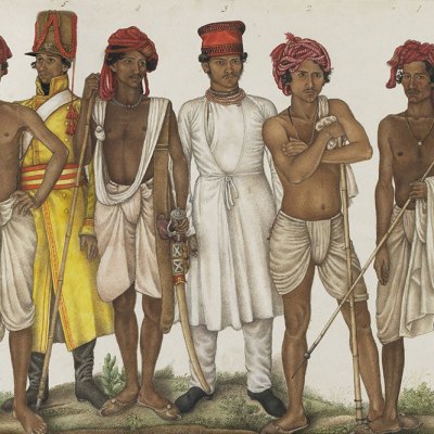 Six Recruits, (1815–16), attributed to the family of Ghulam Ali Khan, India, Haryana. Freer Gallery of Art and Arthur M. Sackler Gallery, Smithsonian Institution.