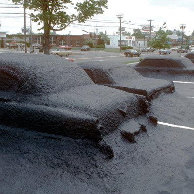 Installation view of ‘Ghost Parking Lot’ (completed in 1978) at the National Shopping Center in Hamden, Connecticut, by James Wines & SITE. © SITE New York